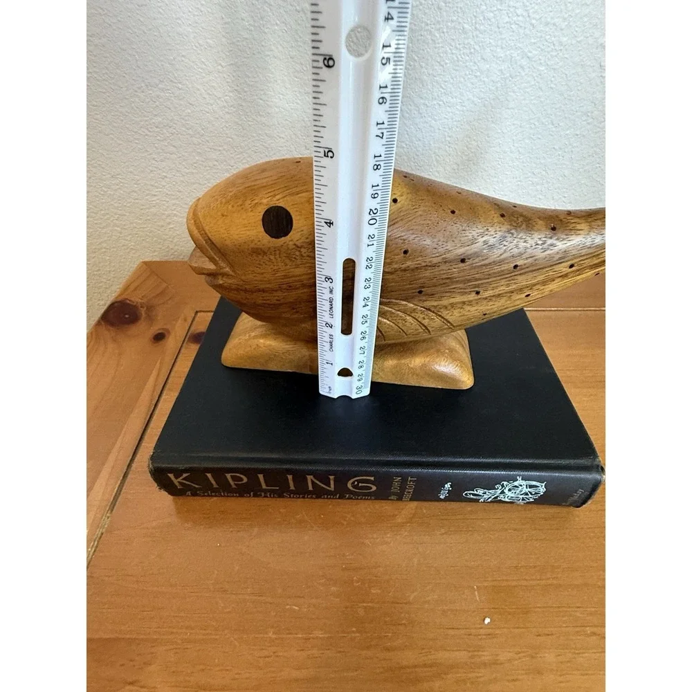 Vintage McM Hand Carved Hard Wood Fish Sculpture Appetizer Toothpick Holder‎